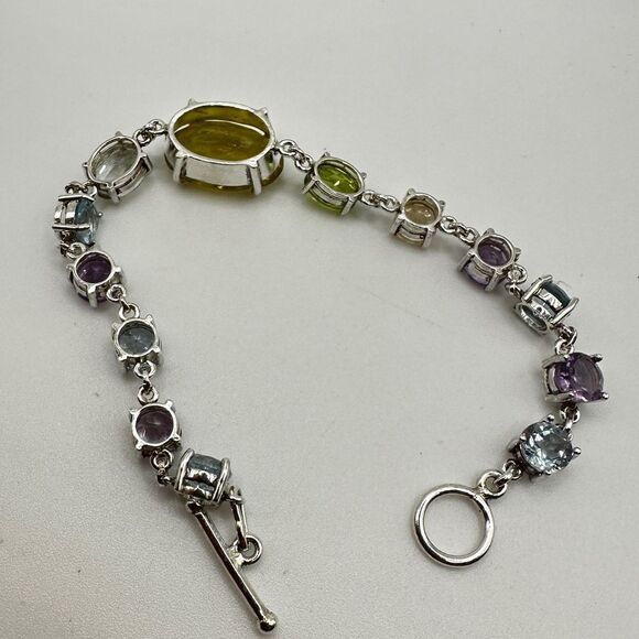 NWOT 7" One-of-a-kind Multi-gemstone and sterling silver bracelet! - Picture 11 of 16